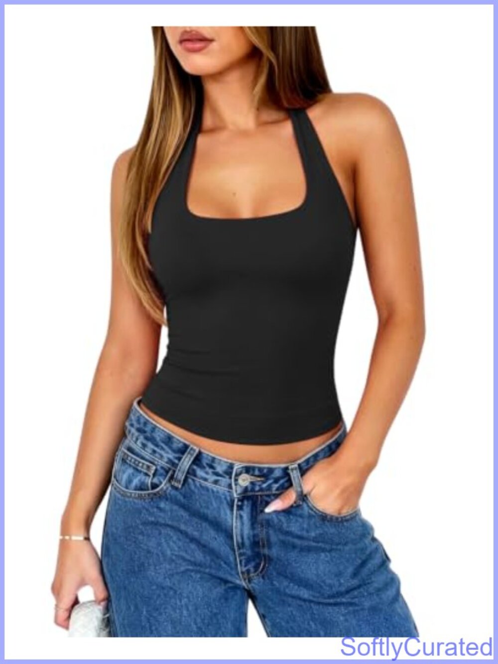 Double Lined Halter Tank Top Sleeveless Open Back Slim Fit Going Out Top